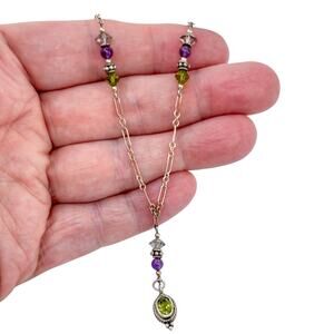 Vintage Sterling Silver 925 Amethyst Peridot Crystal Necklace 17"